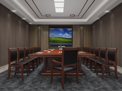 现代中式会议室3D模型下载